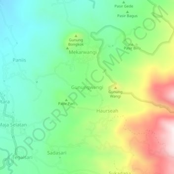 Gunungwangi topographic map, elevation, terrain