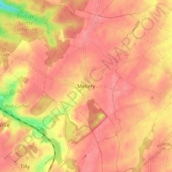 Mellery topographic map, elevation, terrain