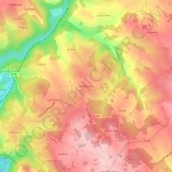 Moncoulon topographic map, elevation, terrain