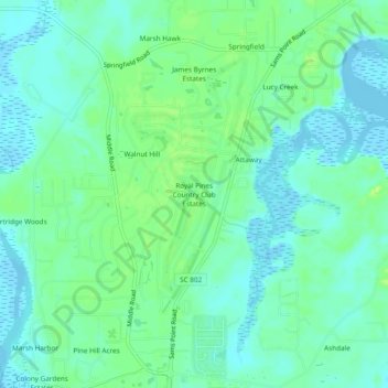 Royal Pines Country Club Estates topographic map, elevation, terrain