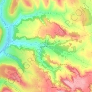Caudesaygues topographic map, elevation, terrain