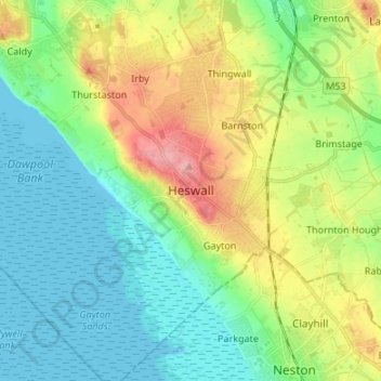 Heswall topographic map, elevation, terrain