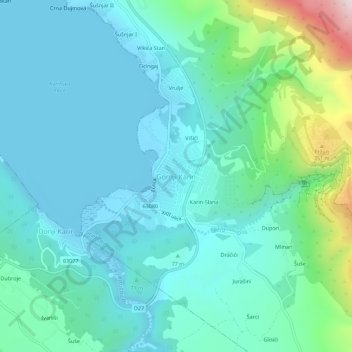 Gornji Karin topographic map, elevation, terrain