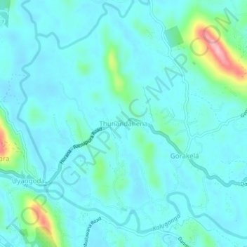 Thunandahena topographic map, elevation, terrain