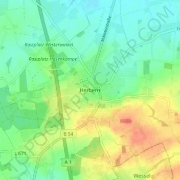 Herbern topographic map, elevation, terrain