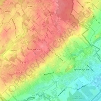 Moëns topographic map, elevation, terrain