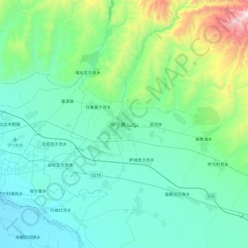 Yining topographic map, elevation, terrain