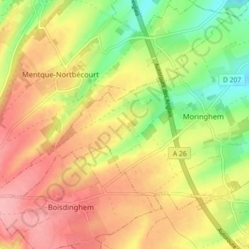 Barlinghem topographic map, elevation, terrain