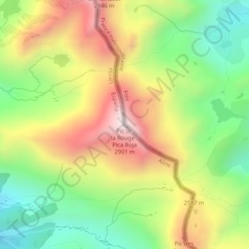 Pic de la Soucarrane ou de la Rouge topographic map, elevation, terrain