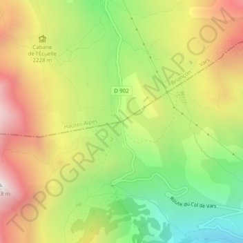 Col de Vars topographic map, elevation, terrain