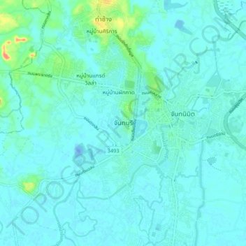Chanthaburi topographic map, elevation, terrain
