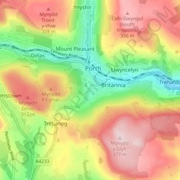 Cymmer topographic map, elevation, terrain
