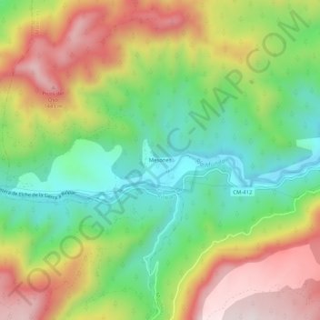 Mesones topographic map, elevation, terrain