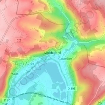 Moitiébard topographic map, elevation, terrain
