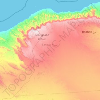 Sanaag topographic map, elevation, terrain