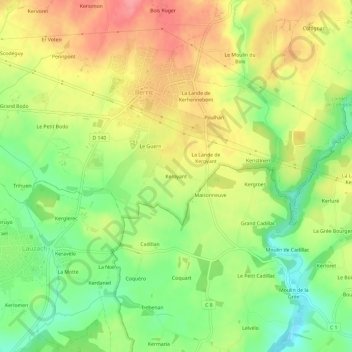 Keroyant topographic map, elevation, terrain