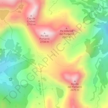 Portarró d'Espot topographic map, elevation, terrain