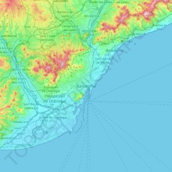 Barcelona topographic map, elevation, terrain