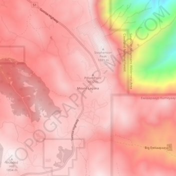 Mount Laguna topographic map, elevation, terrain