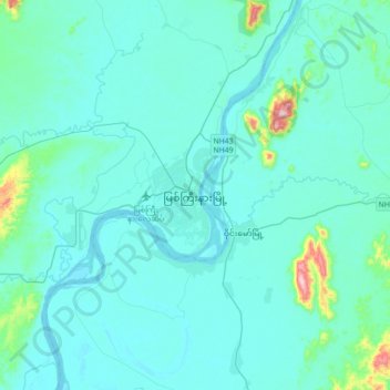 Myitkyina topographic map, elevation, terrain