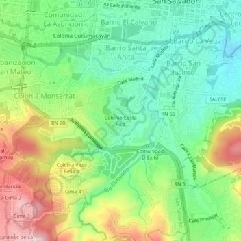 Colonia Costa Rica topographic map, elevation, terrain