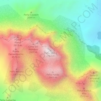 Peña Telera topographic map, elevation, terrain