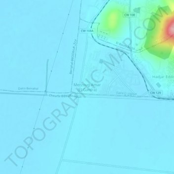 Merzoug Amar (El Gantra) topographic map, elevation, terrain
