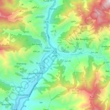 Madyan topographic map, elevation, terrain