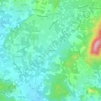 Les Lombards topographic map, elevation, terrain