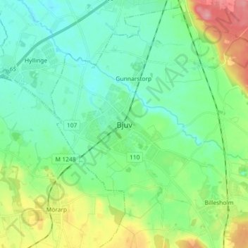 Bjuv topographic map, elevation, terrain
