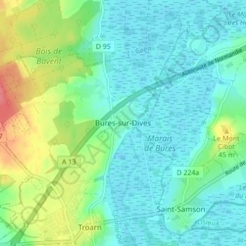 Bures-sur-Dives topographic map, elevation, terrain