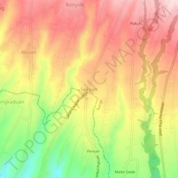 Sekaan topographic map, elevation, terrain