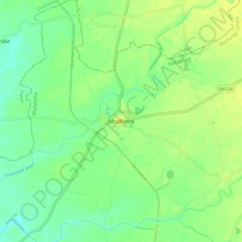 Modhera topographic map, elevation, terrain