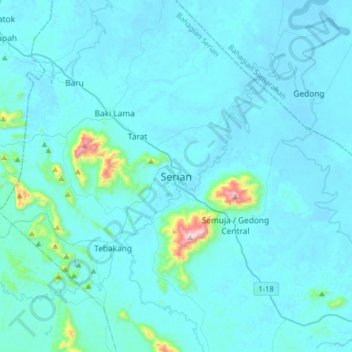 Serian topographic map, elevation, terrain