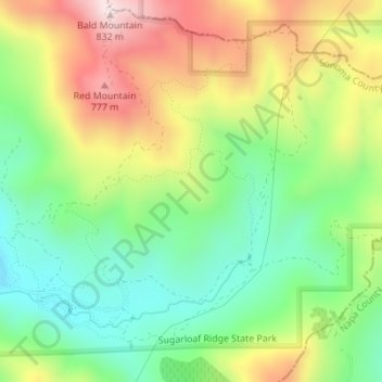 Sugarloaf Ridge State Park topographic map, elevation, terrain