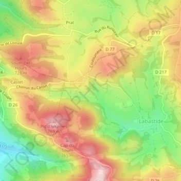Sorde topographic map, elevation, terrain