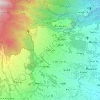 Kluwihan topographic map, elevation, terrain