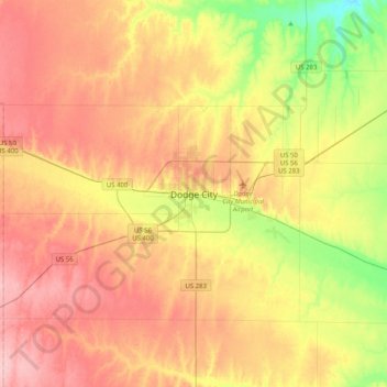 Dodge City topographic map, elevation, terrain