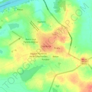 São Borja topographic map, elevation, terrain