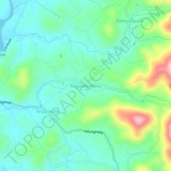 Angadikadavu topographic map, elevation, terrain