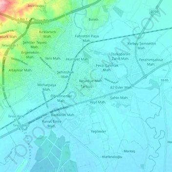 Tarsus topographic map, elevation, terrain