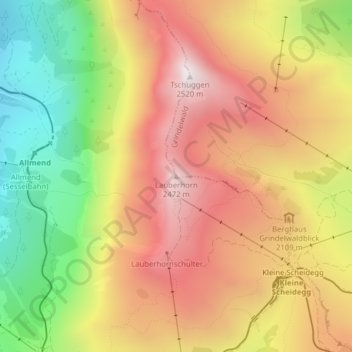 Lauberhorn topographic map, elevation, terrain