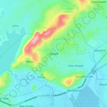 Gbawe topographic map, elevation, terrain