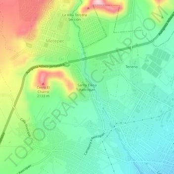 Santa Elena Axocopan topographic map, elevation, terrain