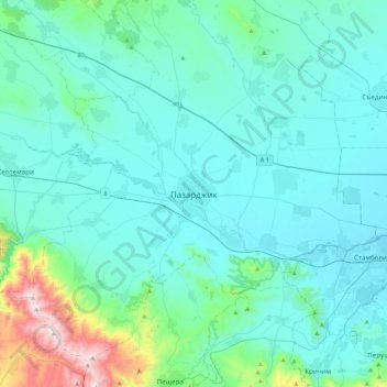 Pazardzhik topographic map, elevation, terrain