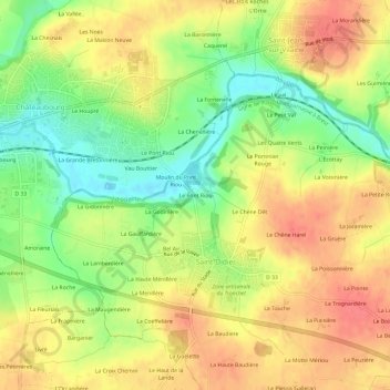 Le Pont Riou topographic map, elevation, terrain