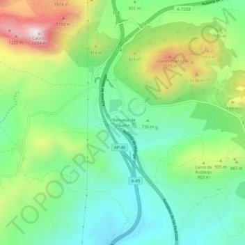 Villanueva de Cauche topographic map, elevation, terrain