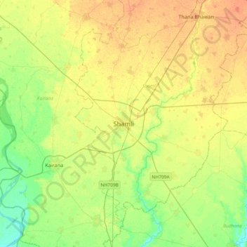 Shamli topographic map, elevation, terrain