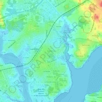 Kerfrehour topographic map, elevation, terrain