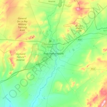 Potchefstroom topographic map, elevation, terrain
